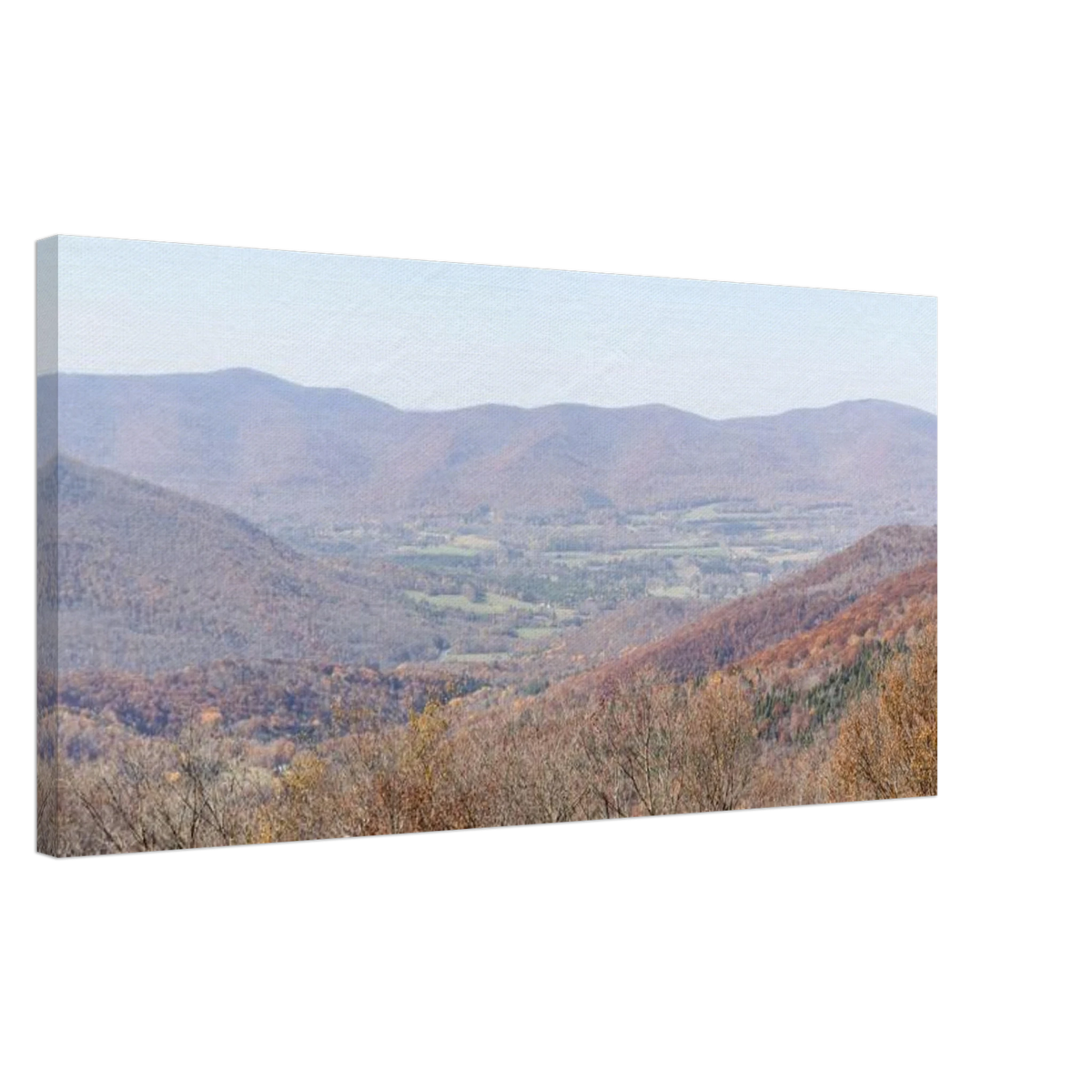 Angled view highlighting canvas texture and autumn colors