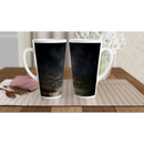 Pair of night sky ceramic latte mugs on a dining table