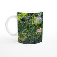 Graceful Deer Meadow Ceramic Mug: Nature-Inspired Drinkware with Customizable Black or White Interior