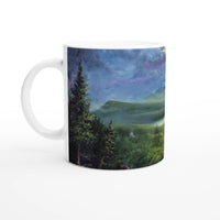Mystic Mountain Lake Ceramic Mug – Serene Landscape Art with Customizable Interior