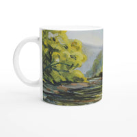 Riverside Retreat Ceramic Mug – Vivid Impressionist Landscape in Your Choice of Black or White Interior