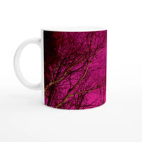 Vibrant Neon Pink Sky Bare Tree Ceramic Mug – Customizable Inside & Handle