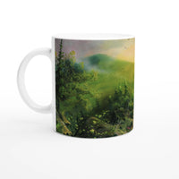 Enchanted Forest Morning Ceramic Mug – Vivid Landscape with Customizable Inner Color