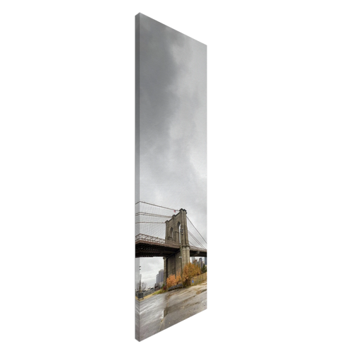 Detailed look at bridge tower and dramatic sky on canvas art