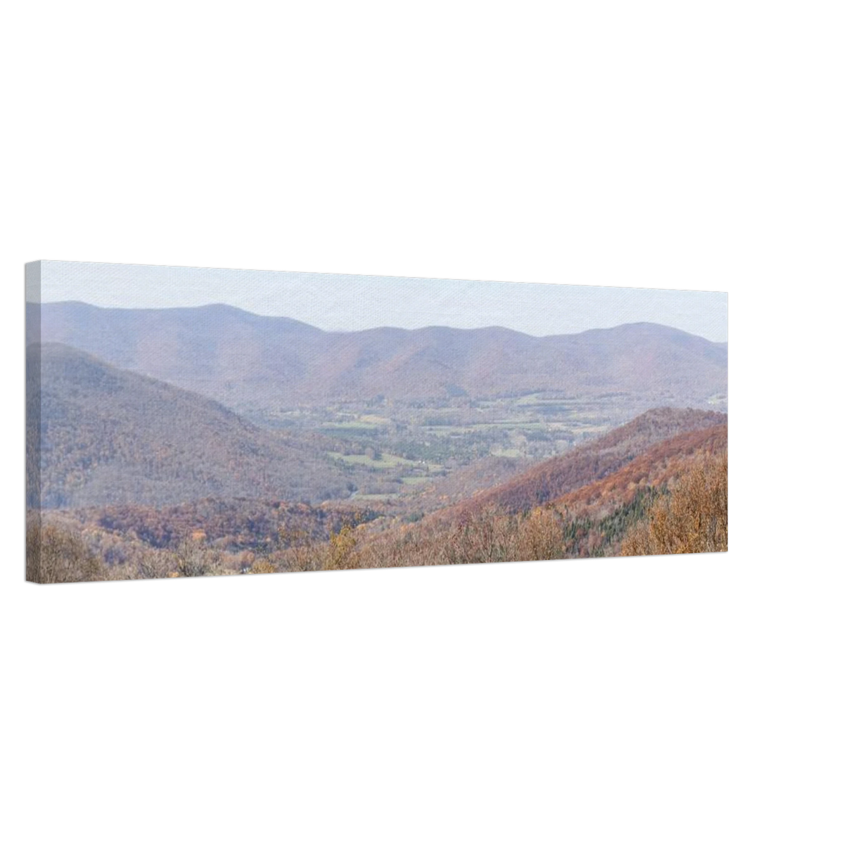 Canvas print featuring serene autumn valley and mountains