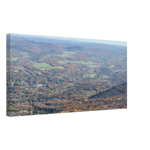 Horizontal canvas print showcasing a broad autumn valley