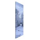 Angled side view of winter snow landscape on vertical canvas