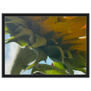 Archival canvas print of sunflower with bee in light oak frame
