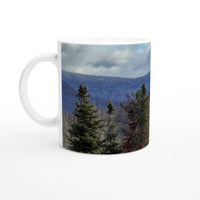 Winter Forest Mountain Ceramic Mug – Nature-Inspired Coffee Cup with Customizable Black or White Inside