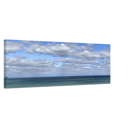 Ultra-wide ocean and sky canvas art with calm color transitions