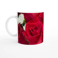 Vibrant Red Roses Ceramic Mug – Customizable Inside & Handle in Your Choice of Black or White
