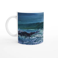 Mystic Moonlight Ocean Waves Ceramic Mug – Personalize Your Coastal Vibe with Black or White Inside