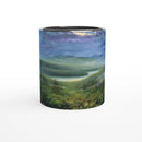 Mountain lake landscape illustration wrapping around ceramic mug