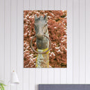 Horse head sculpture archival art print from Berlin Mountain Studio displayed on a wall above a lamp and bed.