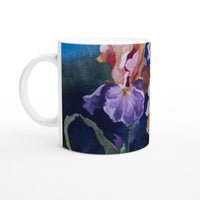 Vibrant Watercolor Iris Ceramic Mug with Customizable Black or White Inside